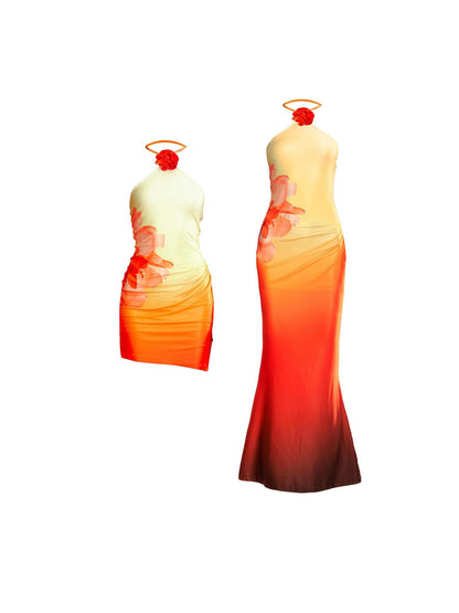 YZZI HE Orange Ombre Floral Fishtail Women&