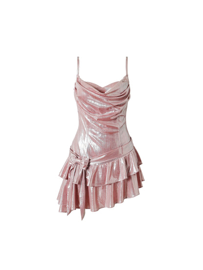 YZZI_HE_Pink_Asymmetrical_Ruffle_Bow_Princess_Slimming_A_Line_Women&