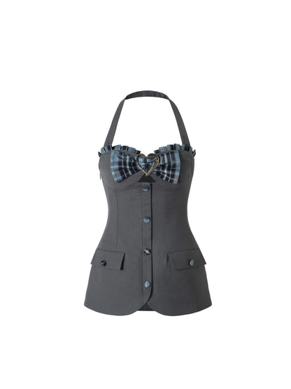 YZZI HE Plaid Pleated High Waist Buttoned Women&