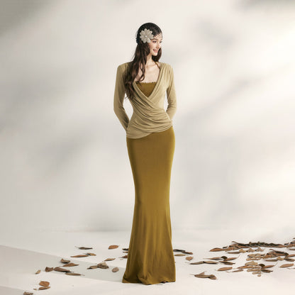 YZZI_HE_Pleated_Crossover_V-neck_Cinched_Waist_Women&