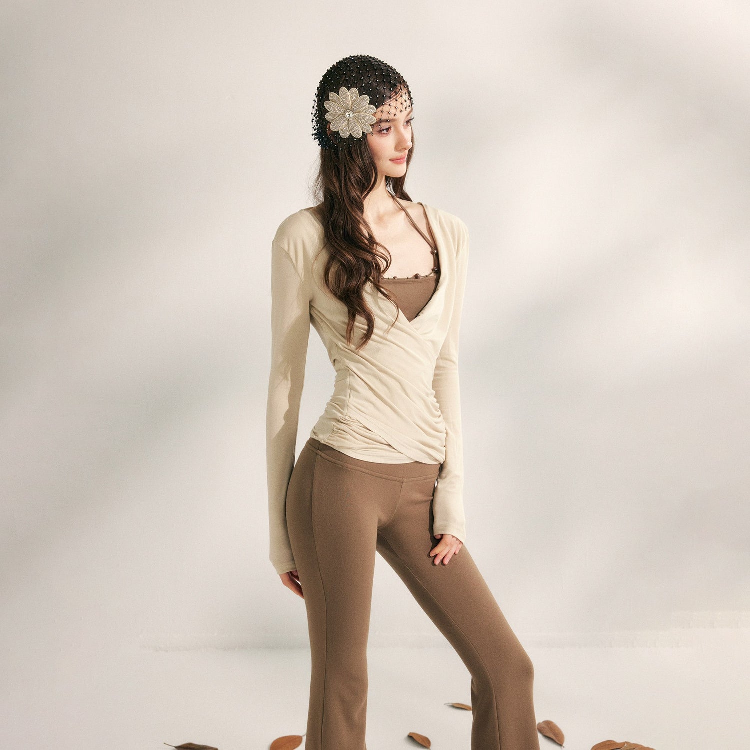 YZZI_HE_Pleated_Crossover_V-neck_Cinched_Waist_Women&