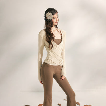 YZZI_HE_Pleated_Crossover_V-neck_Cinched_Waist_Women&