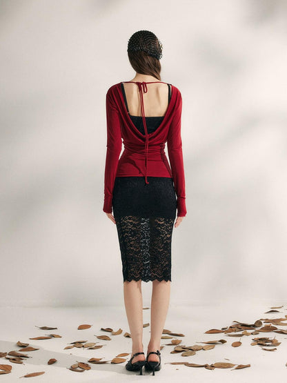YZZI HE Pleated Crossover V-neck Cinched Waist Women&