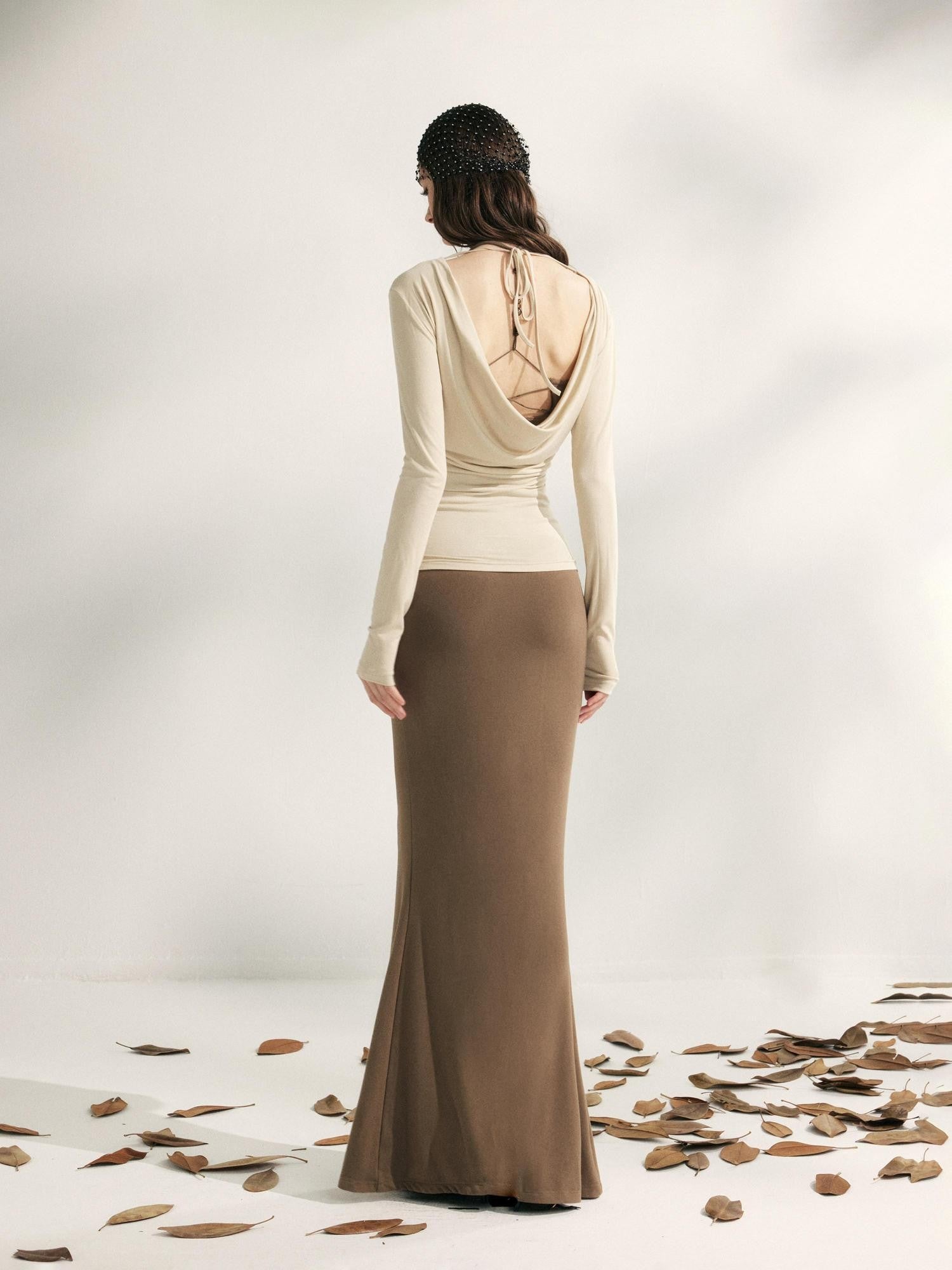 YZZI HE Pleated Crossover V-neck Cinched Waist Women&