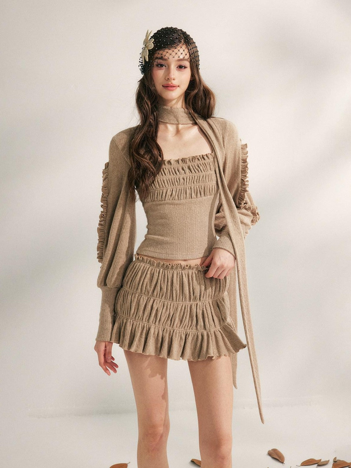 YZZI HE Pleated Lace Trim Women&