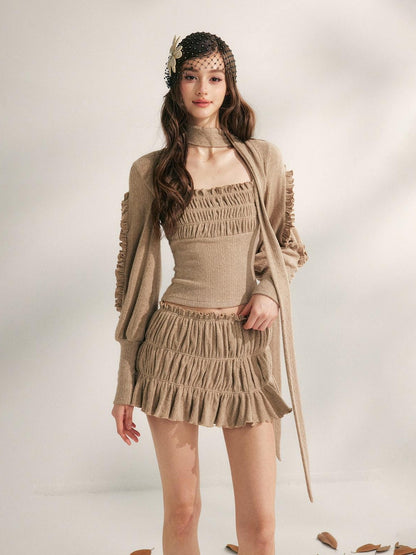 YZZI HE Pleated Lace Trim Women&