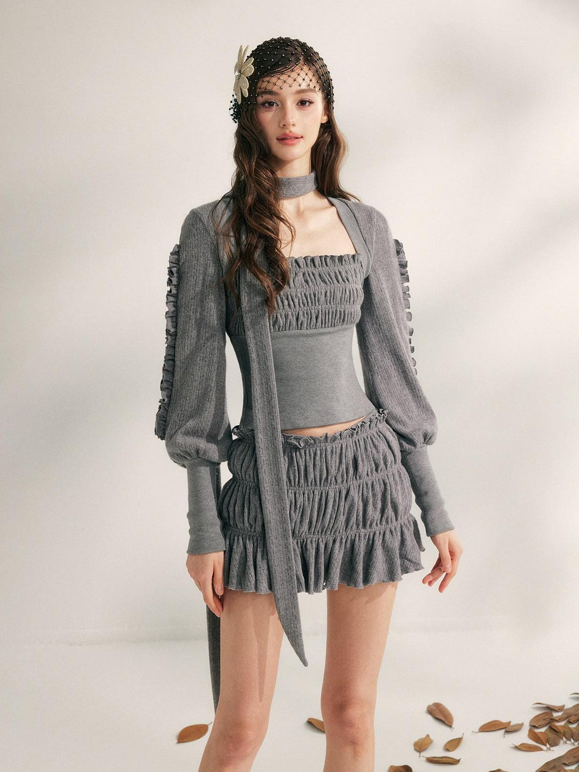 YZZI HE Pleated Lace Trim Women&