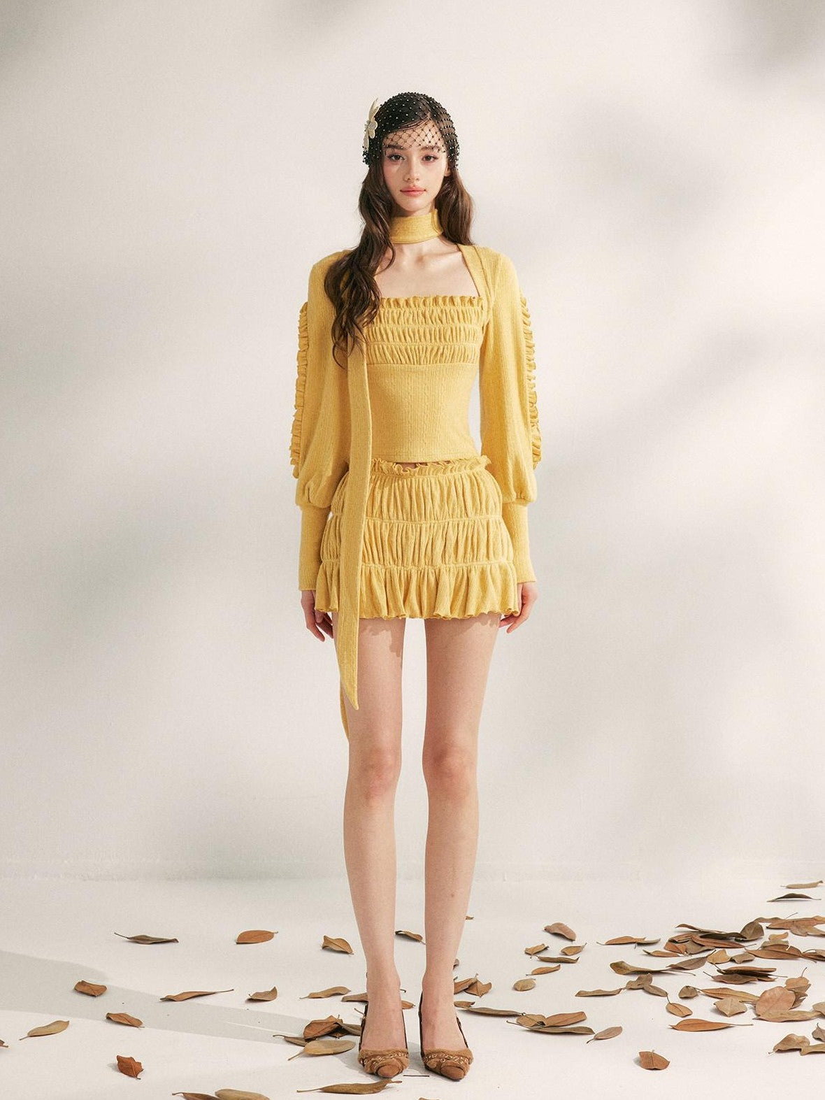 YZZI HE Pleated Lace Trim Women&
