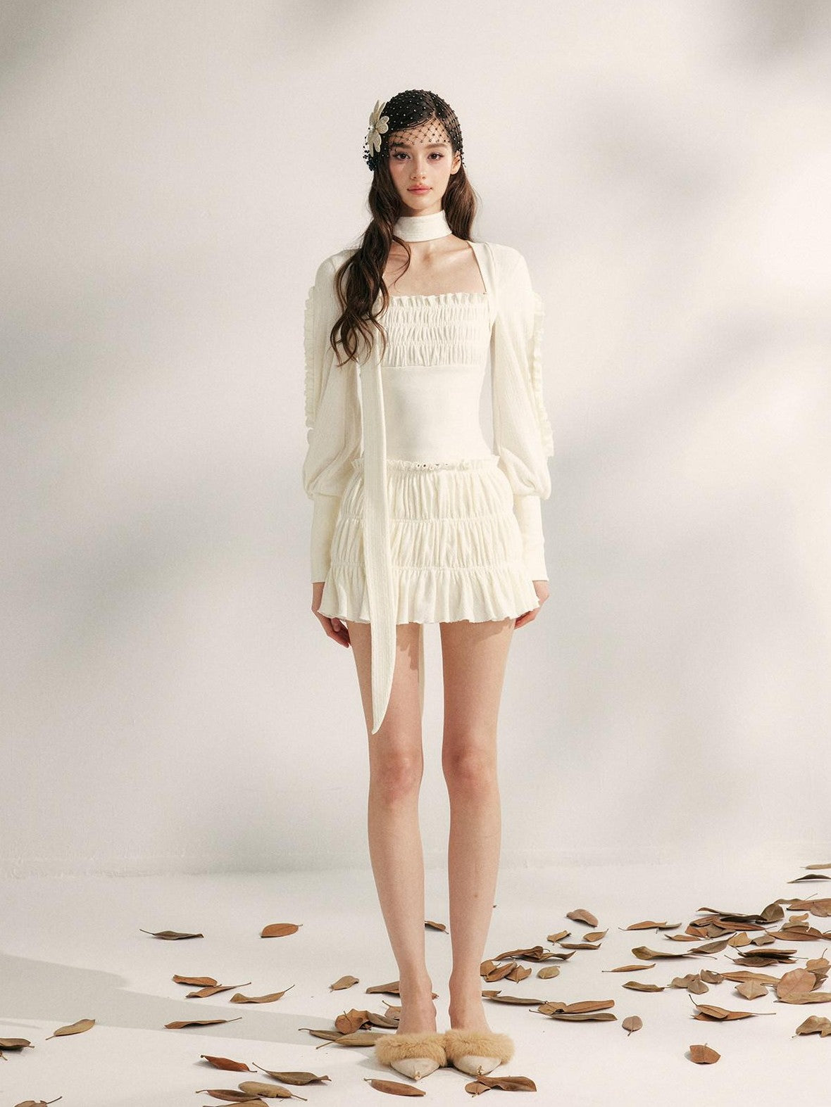YZZI HE Pleated Lace Trim Women&