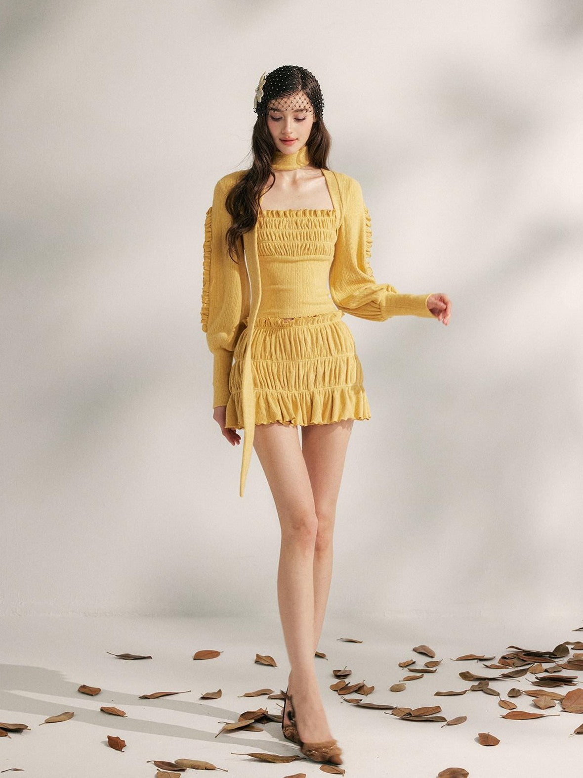 YZZI HE Pleated Lace Trim Women&