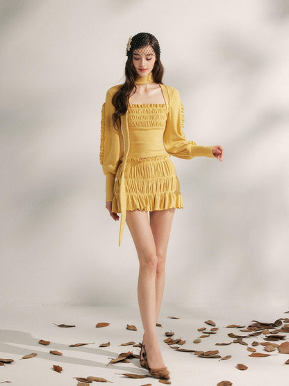 YZZI HE Pleated Lace Trim Women&
