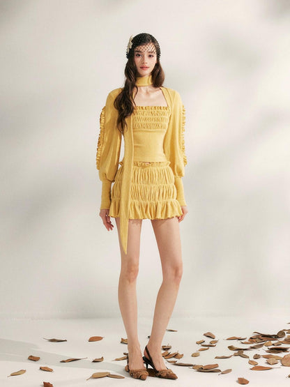 YZZI HE Pleated Lace Trim Women&