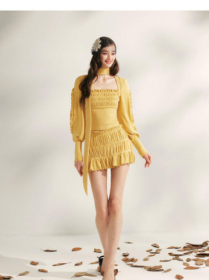 YZZI HE Pleated Lace Trim Women&