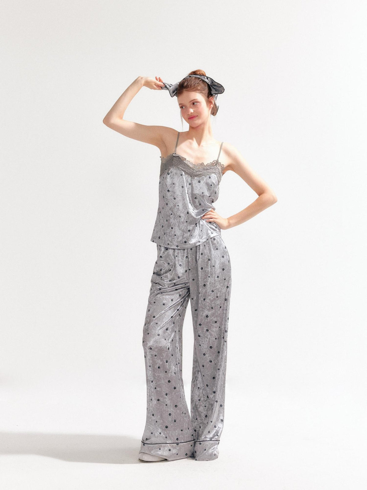 YZZI HE Polka Dot Satin Lace Up Cami Women&