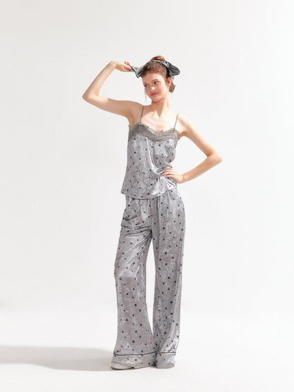 YZZI HE Polka Dot Satin Lace Up Cami Women&