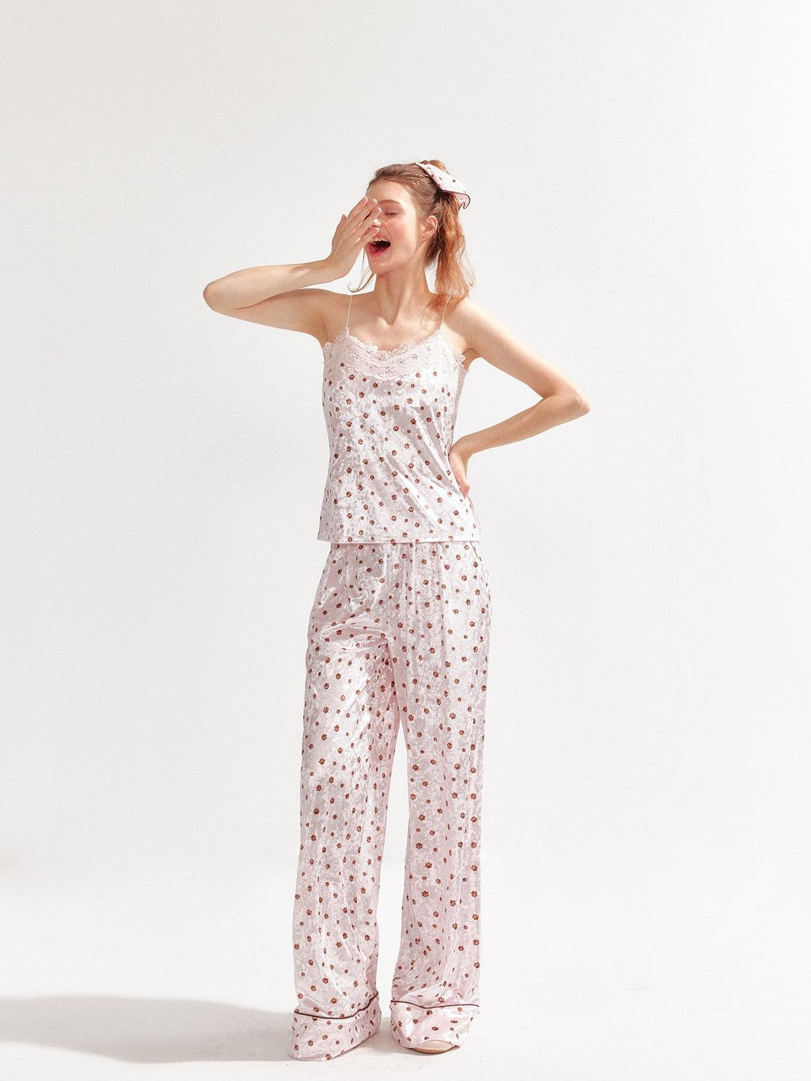 YZZI HE Polka Dot Satin Lace Up Cami Women&