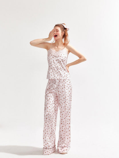 YZZI HE Polka Dot Satin Lace Up Cami Women&