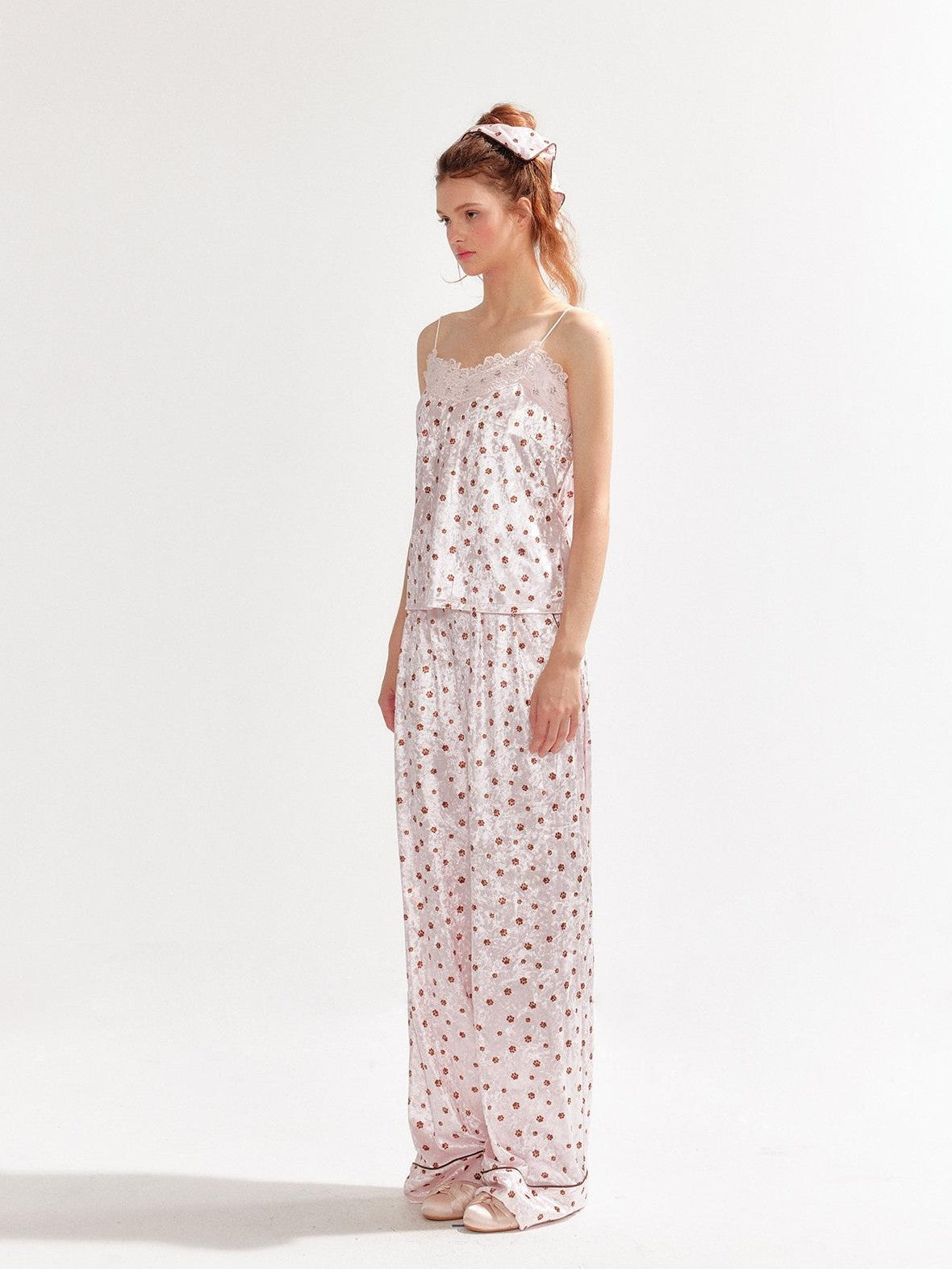 YZZI HE Polka Dot Satin Lace Up Cami Women&