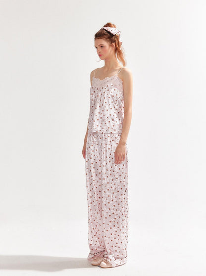 YZZI HE Polka Dot Satin Lace Up Cami Women&
