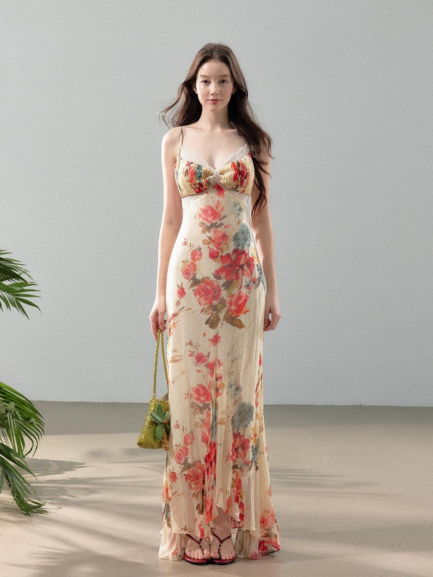 YZZI HE Printed Paneled V-neck Mermaid Strappy Women&
