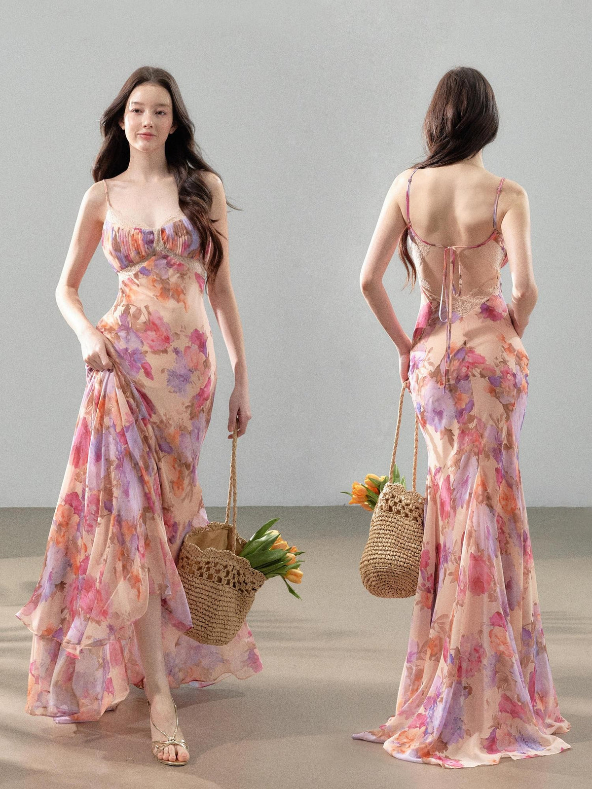 YZZI HE Printed Paneled V-neck Mermaid Strappy Women&