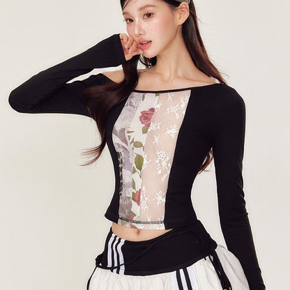 YZZI_HE_Puff_Sporty_Lace_Print_One_Shoulder_T_Shirt_Women&