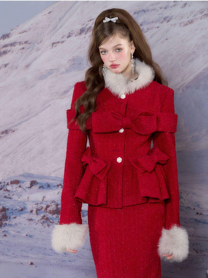 YZZI HE Red Tailored Coat And Skirt Women&