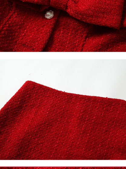 YZZI HE Red Tailored Coat And Skirt Women&