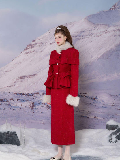 YZZI HE Red Tailored Coat And Skirt Women&