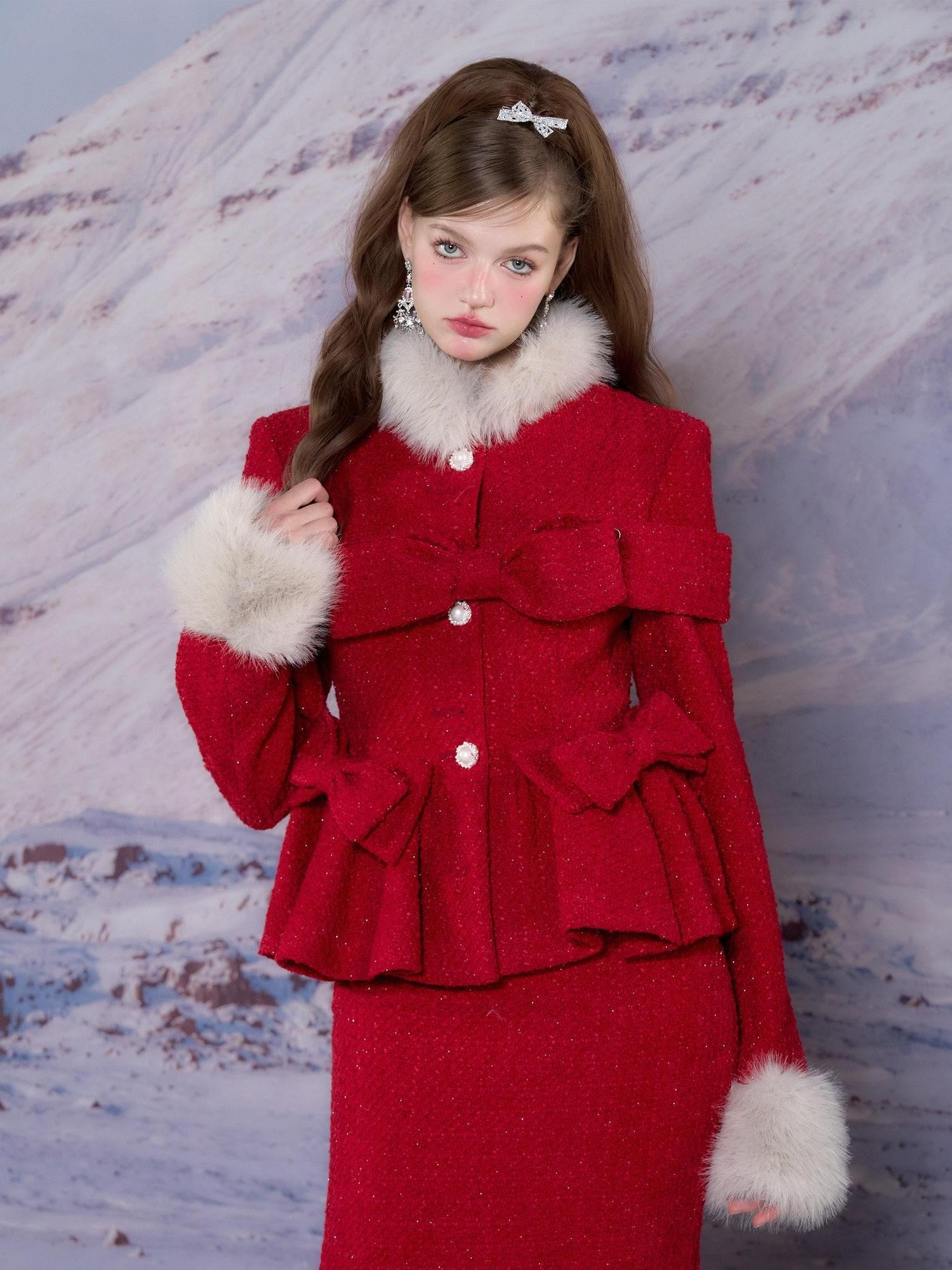 YZZI HE Red Tailored Coat And Skirt Women&