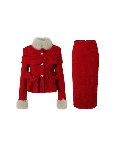 YZZI HE Red Tailored Coat And Skirt Women&
