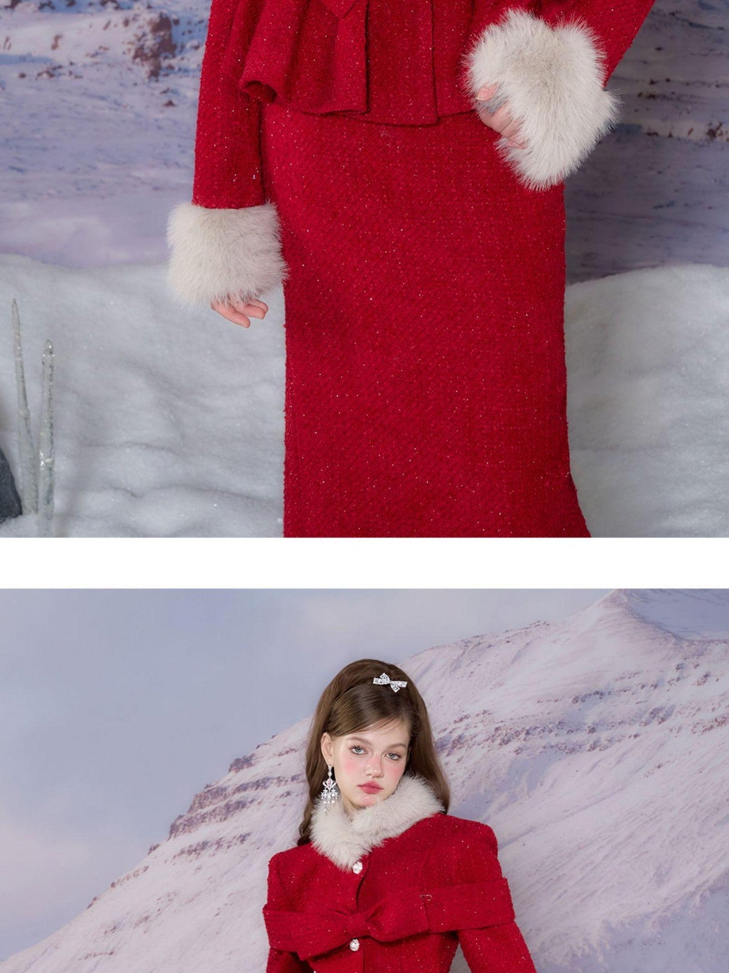 YZZI HE Red Tailored Coat And Skirt Women&