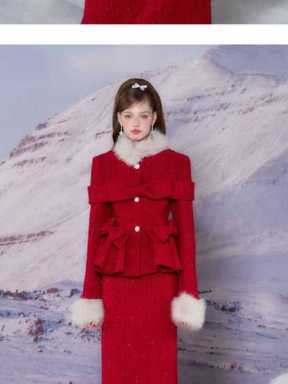 YZZI HE Red Tailored Coat And Skirt Women&