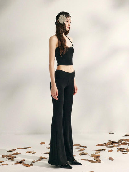 YZZI HE Relaxed Beaded Micro Flare Low Rise Women&