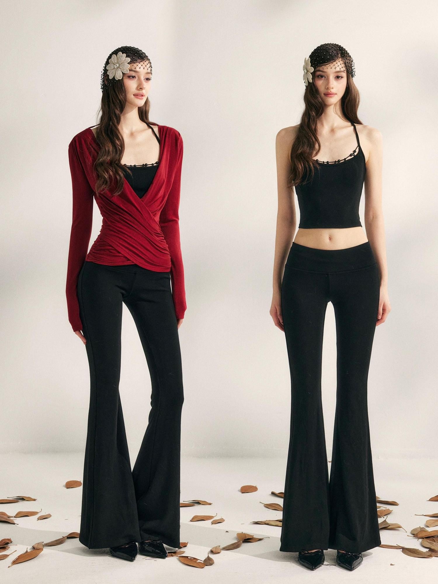 YZZI HE Relaxed Beaded Micro Flare Low Rise Women&