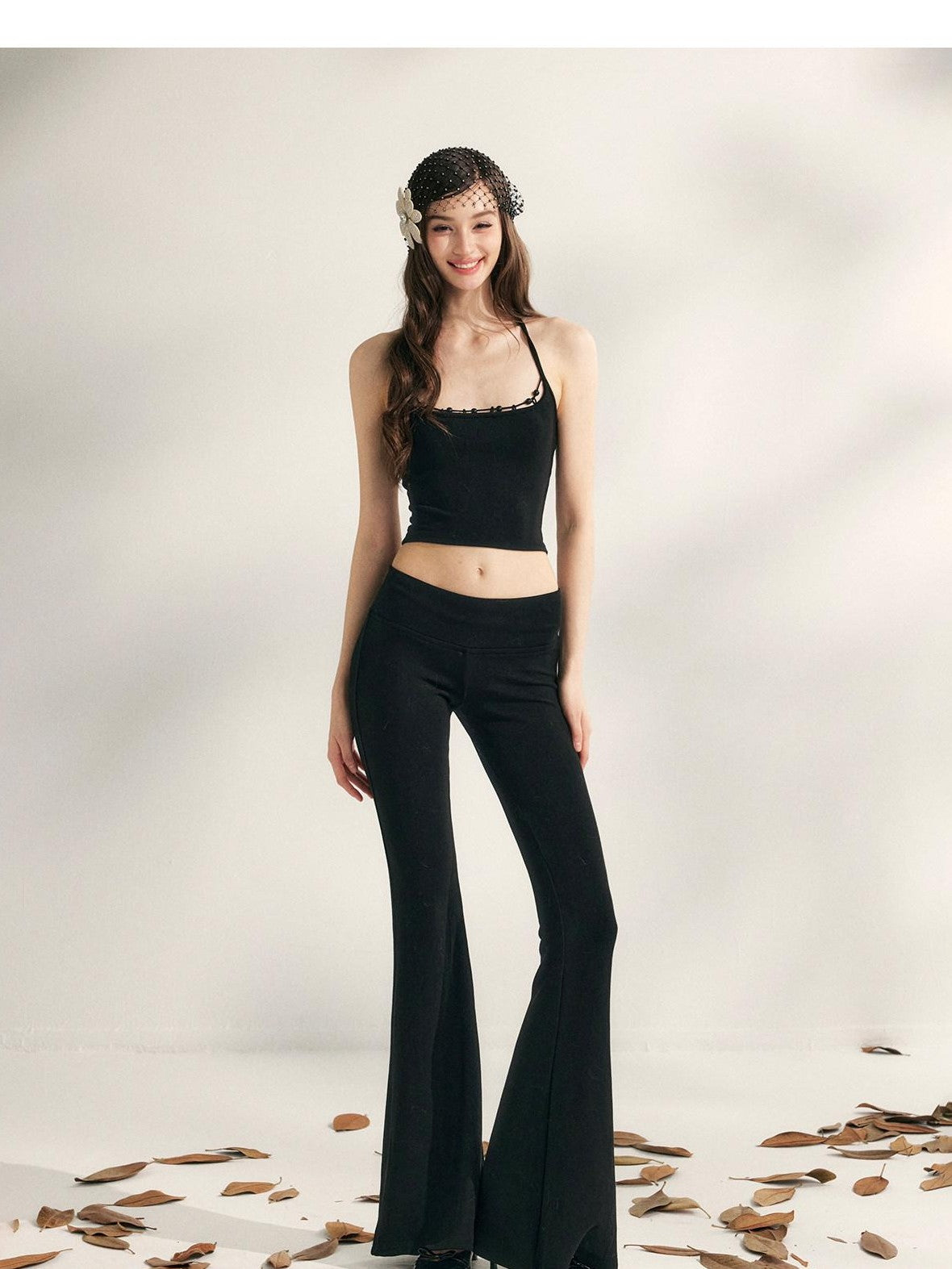 YZZI HE Relaxed Beaded Micro Flare Low Rise Women&