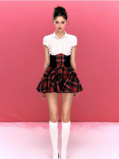 YZZI HE Retro Colorblock Patchwork High Waist Puff Women&
