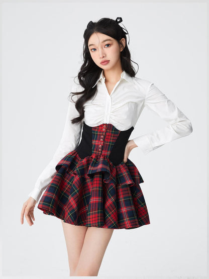 YZZI HE Retro Colorblock Patchwork High Waist Puff Women&