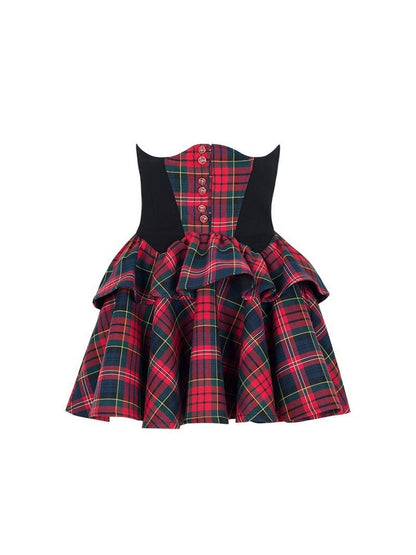 YZZI HE Retro Colorblock Patchwork High Waist Puff Women&