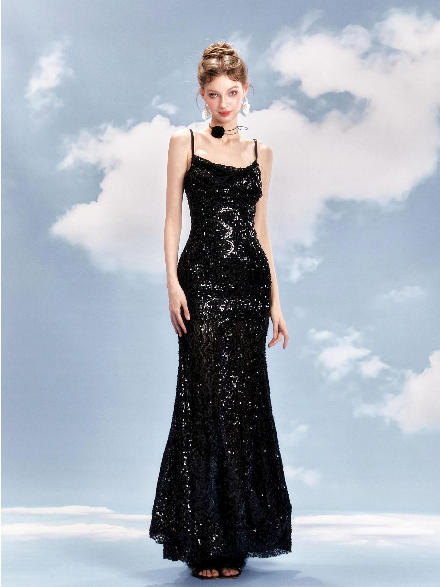 YZZI HE Sequin Mermaid Spaghetti Strap Women&