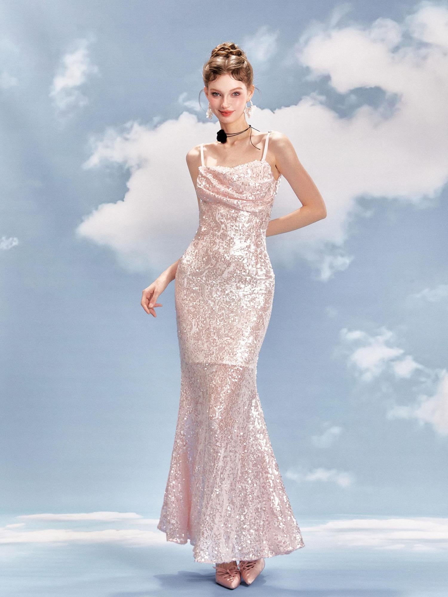 YZZI HE Sequin Mermaid Spaghetti Strap Women&