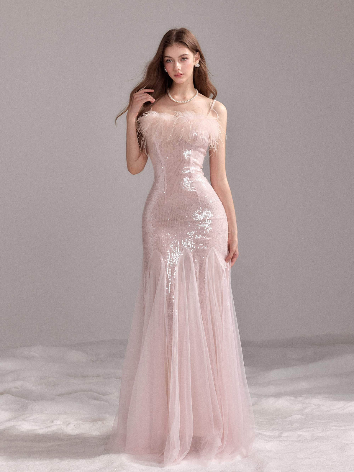 YZZI_HE_Sequin_Mesh_Fishtail_U_Neck_Women&