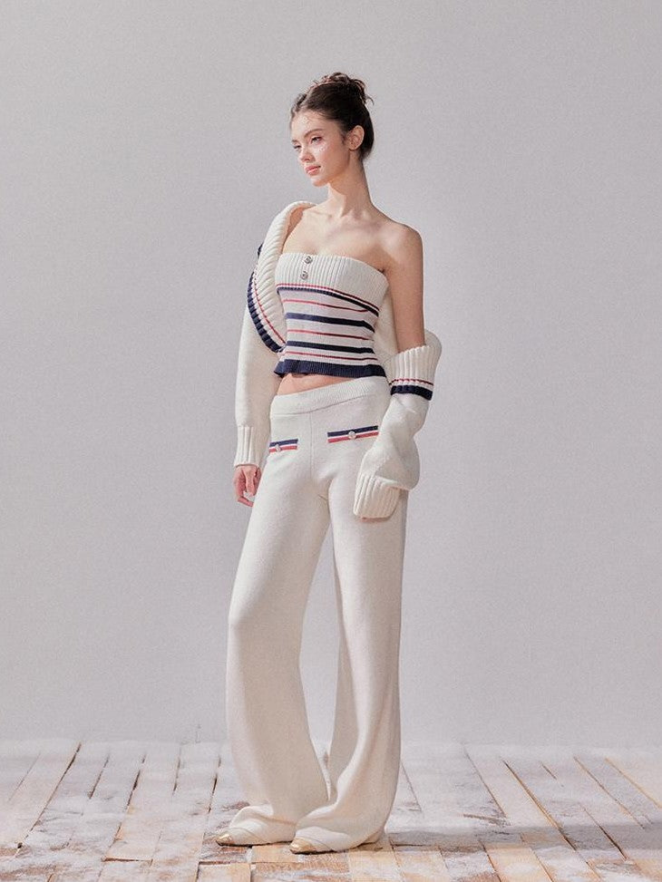 YZZI HE Striped Lapel Knit Women&