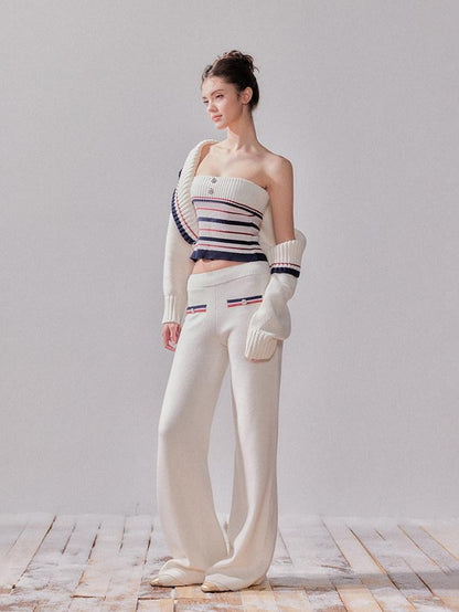YZZI HE Striped Lapel Knit Women&