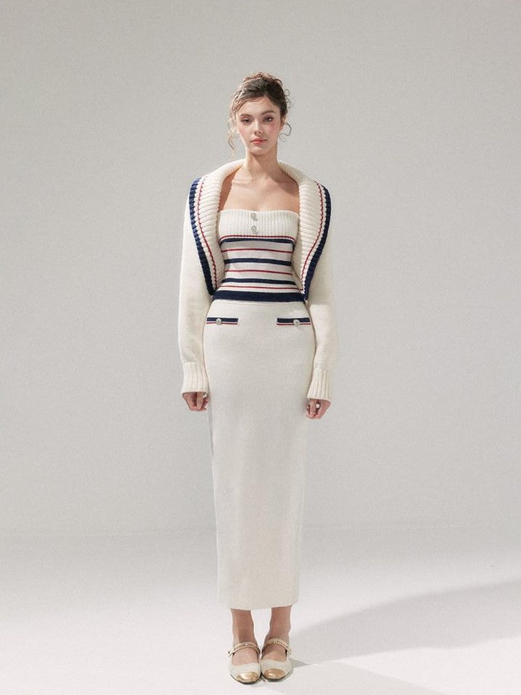 YZZI HE Striped Lapel Knit Women&