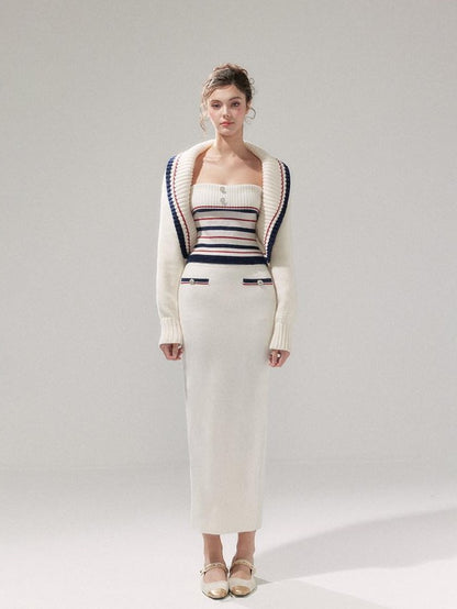 YZZI HE Striped Lapel Knit Women&