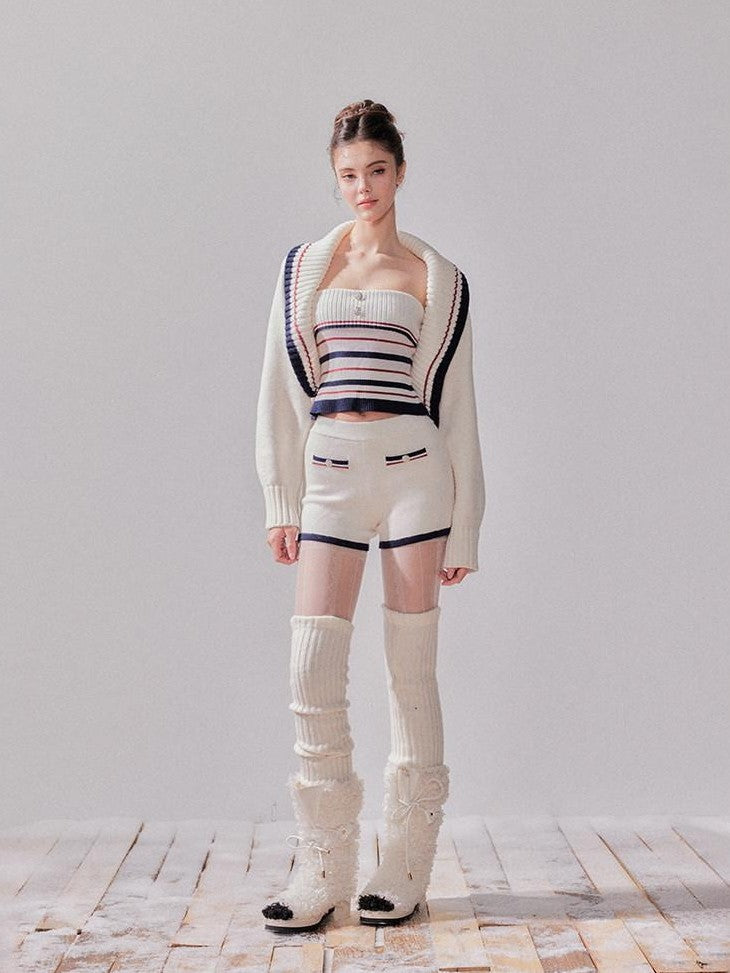 YZZI HE Striped Lapel Knit Women&