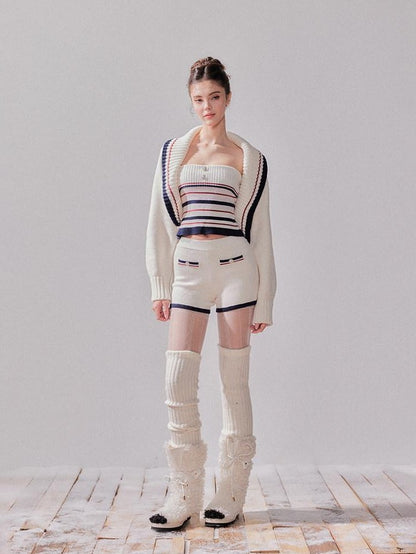 YZZI HE Striped Lapel Knit Women&