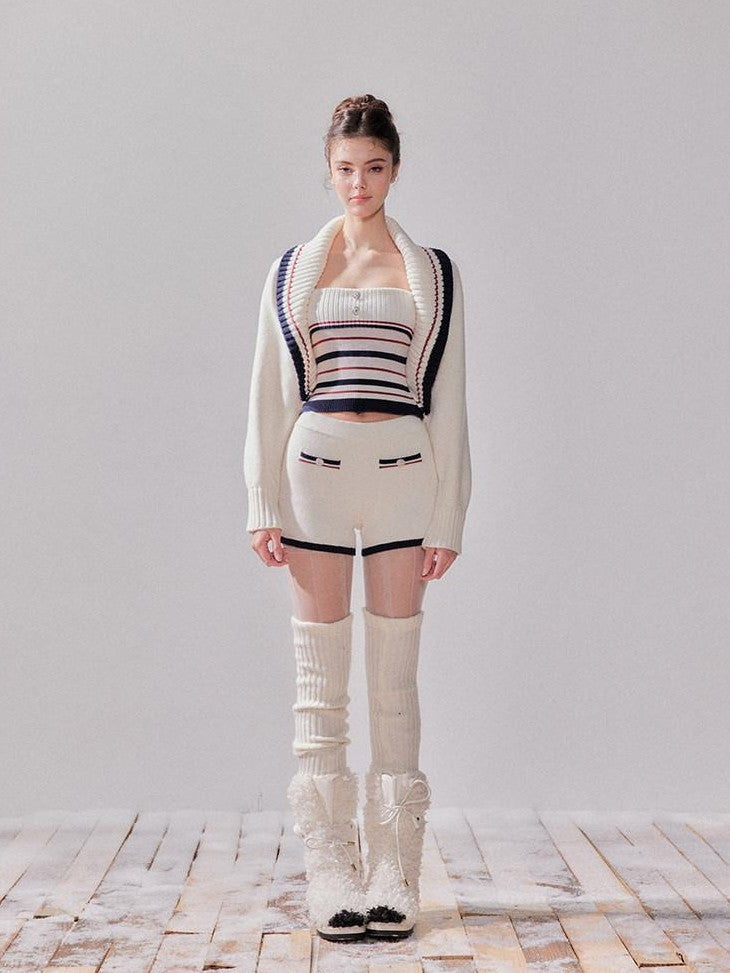 YZZI HE Striped Lapel Knit Women&