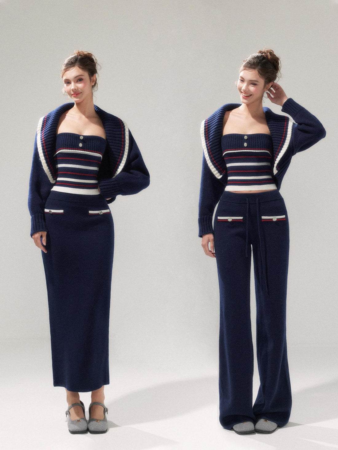 YZZI HE Striped Lapel Knit Women&